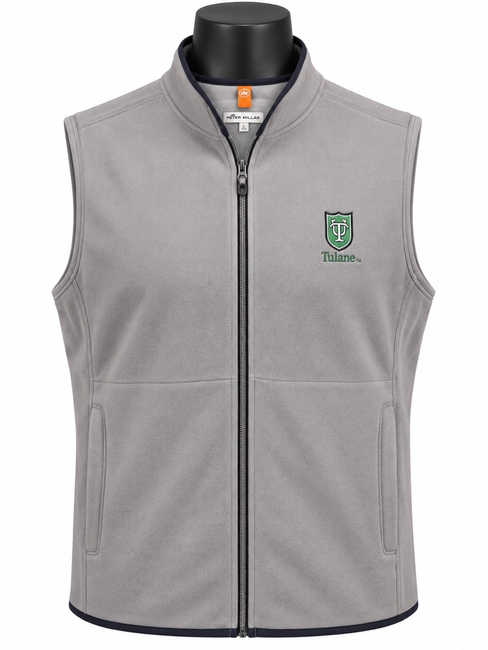 Peter Millar Tulane Green Wave Men’s Large Gray Full Zip Fleece Vest NWT